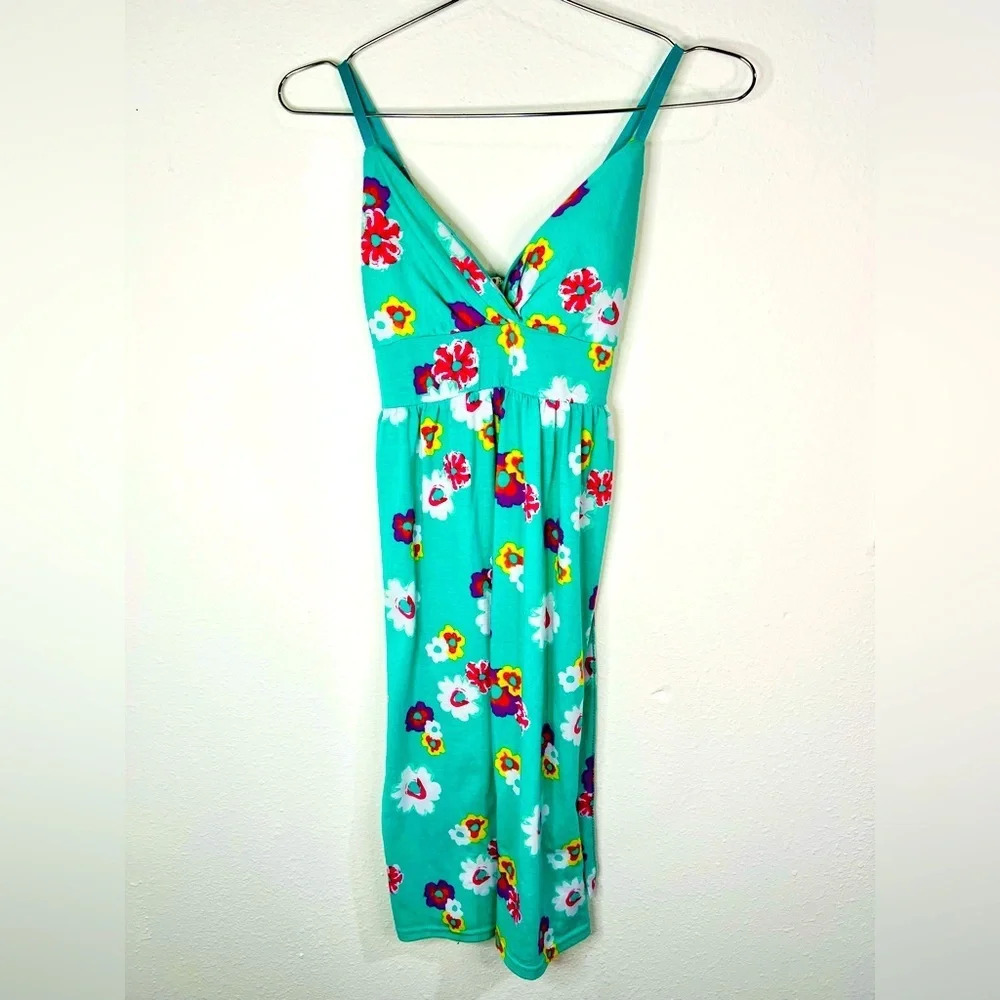 Derek Heart Mint Green and Floral Midi Dress with Tie Around Size Small